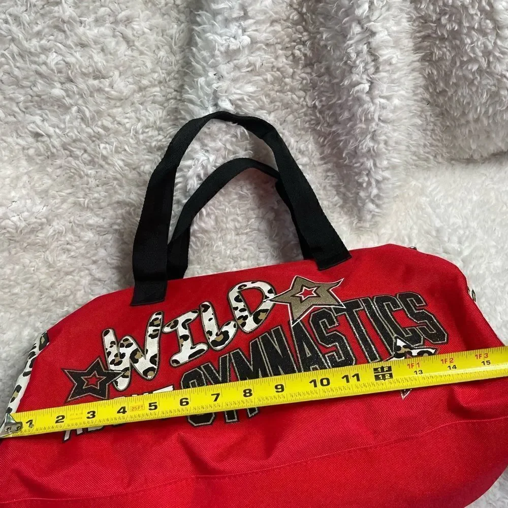 Justice Red and Cheetah print Gymnastics bag gold glitter accents black straps